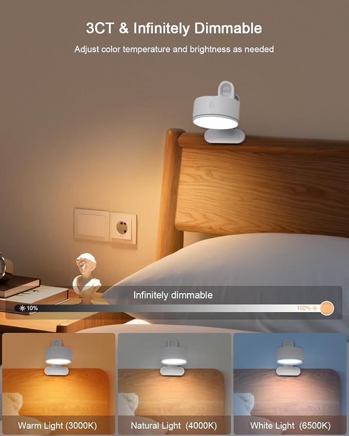 Clip on Light 5000mAh Rechargeable Battery, Clamp Reading Light - Image 4