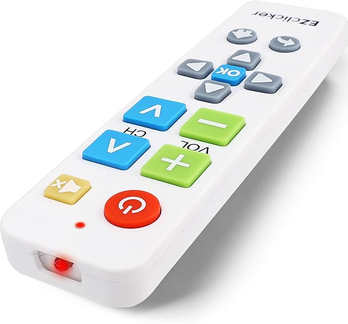 EZclicker Plus Big Button Universal TV Remote (White) Simple Easy to Use, Works with Major TV Brands (2xAAA Batteries Not Included)