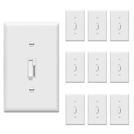 TG Toggle Dimmer Switch for LED, CFL, Incandescent Bulbs, Single-Pole or 3-Way, 2-Wire, No Neutral Required, Quiet Glide, UL-Listed, Wall Plate Included, White, 10-Pack