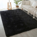5x8 Black Fluffy Shag Rug for Bedroom, Plush Washable Carpet | Area Rug for by KICHOWUA