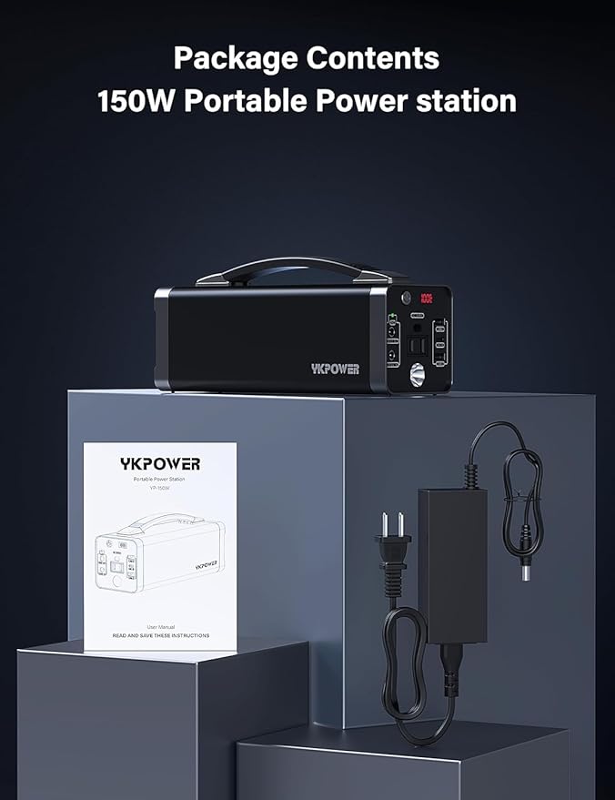 YKPOWER Portable Power Station 150W, 133.2 Wh/36000mAh Fast Charging, Portable Power Bank with 5 Outputs, AC Outlets, LED Light for Backup Home Outdoor Emergency Travel Camping RV