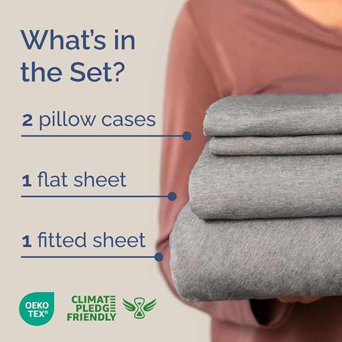 Full XL Bed Sheet Set - 4 Piece Extra Long Extended Full XL Sheets - Ultra-Soft, Breathable & Cooling - Fits 8” to 16" Mattress w/ Deep Pockets - 54" x 80" - Wrinkle & Fade Resistant - Heathered Grey