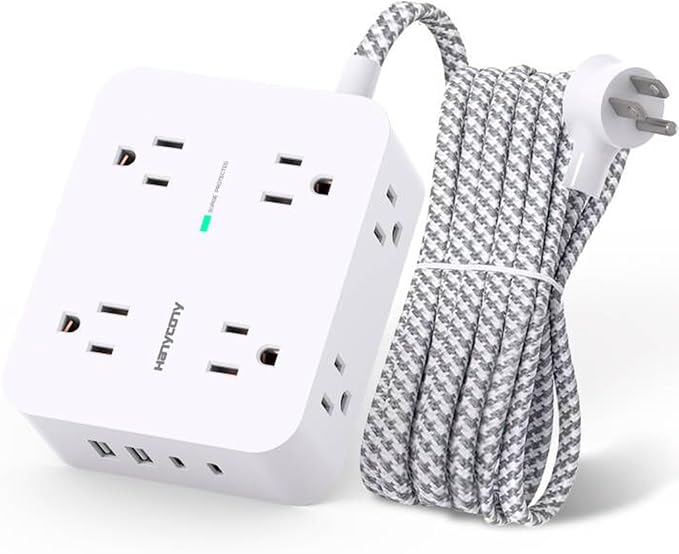 HANYCONY Surge Protector Power Strip, 5 Ft Braided Extension Cord | 8 Outlets 4 by HANYCONY
