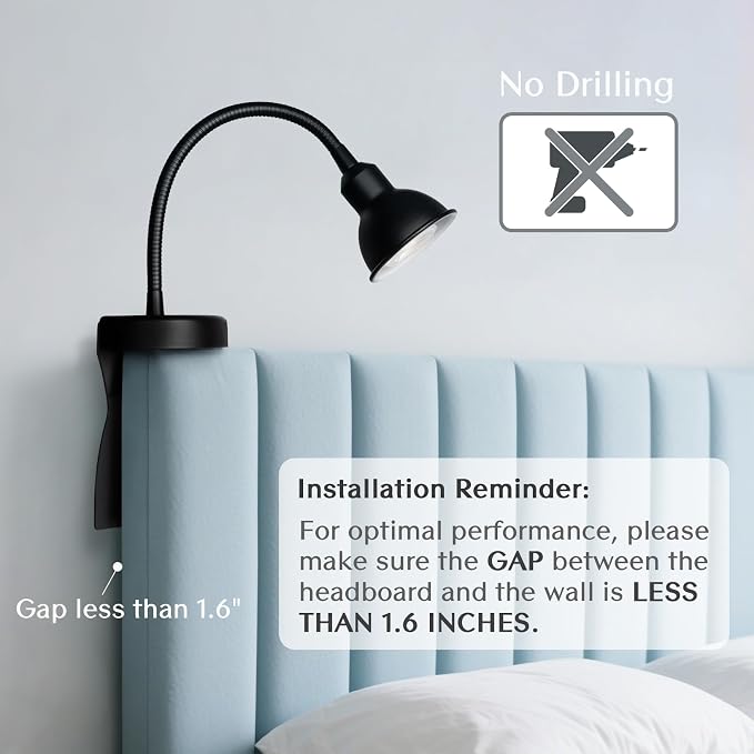 Innovative Design Rechargeable Headboard Reading Light. No Drilling Book Light - Image 5