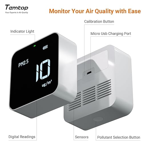 Temtop M10 Air Quality Monitor Indoor Air Quality Tester AQI PM2.5 VOCs Formaldehyde Detector for Home Air Testing, US Certified Air Sensor
