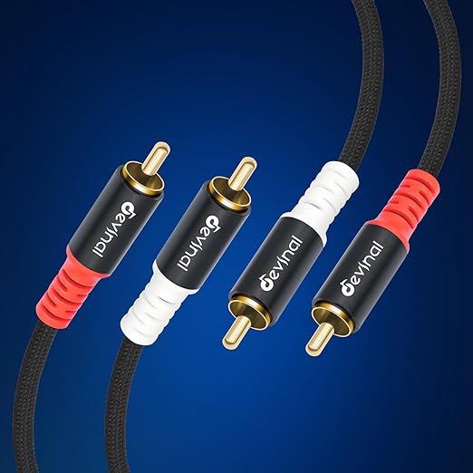Devinal 25FT RCA Cables, 2RCA to 4RCA Audio Cable, Male Stereo RCA Cord Shielded Braided for Home Theater, HDTV, Amplifiers, Hi-Fi Systems, Car Audio, Speakers