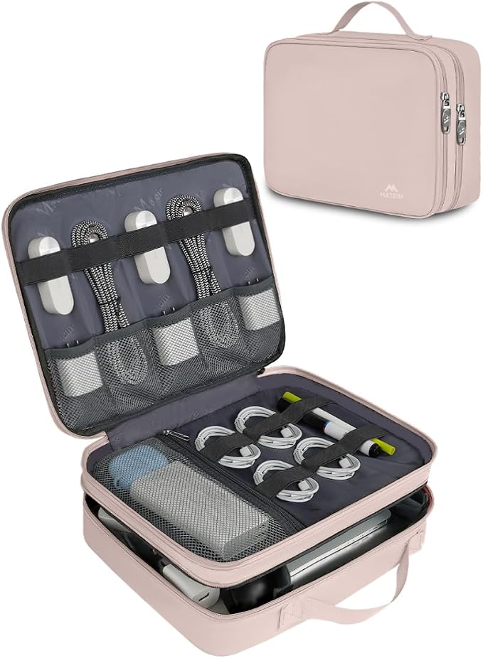 MATEIN Travel Cord Organizer for Women, Large Tech Storage Bag, Soft Pink | by MATEIN