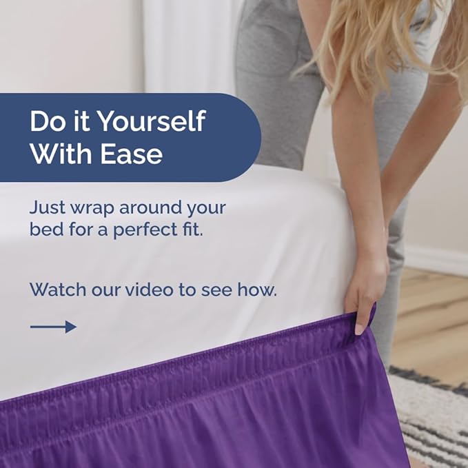 Wrap Around Dust Ruffle Bed Skirt - Purple - Twin/Twin XL Size Beds with 12 Inch Drop - Easy Fit Elastic Strap - Adjustable Pleated Bedskirt w/Brushed Fabric - Wrinkle Free - Women, Men, Kids & Teens