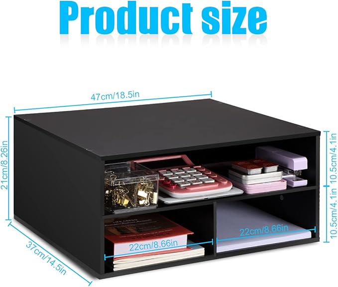EMERIT Printer Stand for Desk - 2 Tier Desktop Printer Stand with Paper Storage, Printer Riser Organizer for Home Office, Holds up to 30 lbs, Black