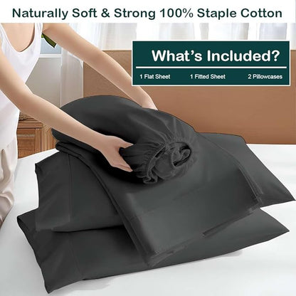 NON Sticky cotton Queen Size Sleeper Sofa Sheets, 4 Piece Egyptian Cotton Bed Sheet Set for Sofa Bed, 6" Deep Pocket Fitted Sheet for Pull Out Couch Mattress, 60" x 75", Dark Grey Solid