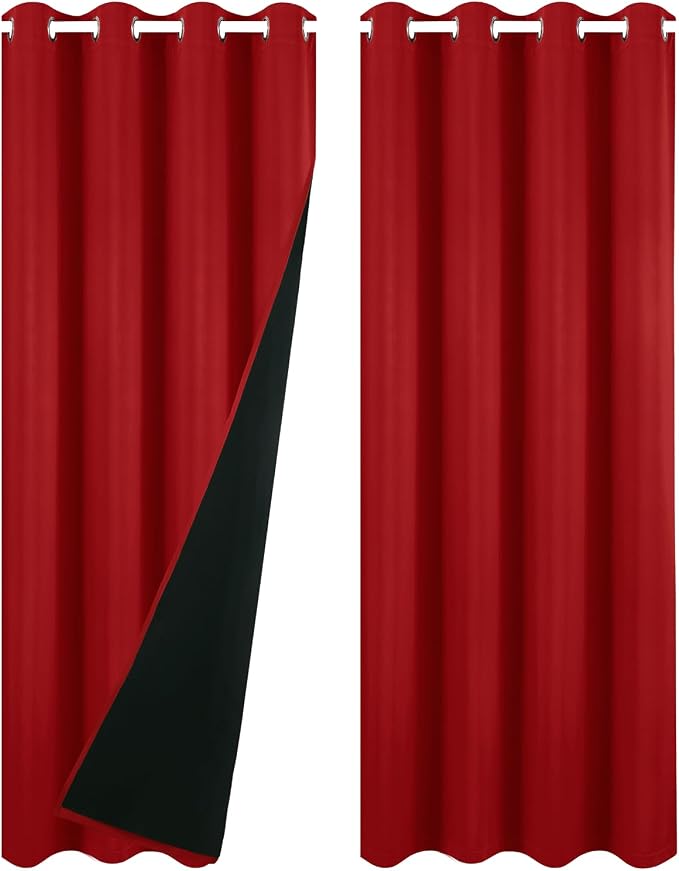 100% Blackout Curtains 84 Inch Long Red Curtains 2 Panels - Image 3