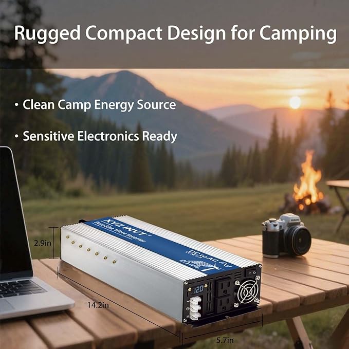 XYZ INVT 3000W Pure Sine Wave Inverter 12V to 120V AC, 6000W Peak Power, Power Converter for Solar System, Off-Grid Home, RV, Truck & Camping