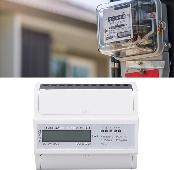 Tyenaza Electric Meter, 3 Phase 4 Wire 7P LCD Digital Display DIN Rail Mount Power Monitor