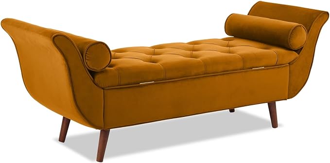 65" Velvet End of Bed Bench, Upholstered Seat - Image 7