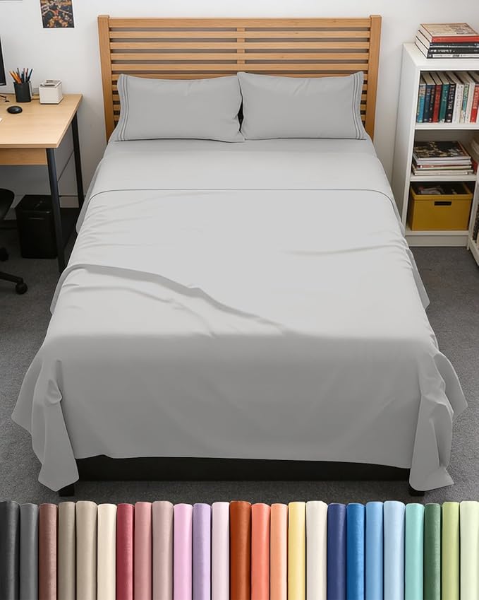 Full XL Bed Sheet Set - 4 Piece Extra Long Extended Full XL Sheets - Ultra-Soft, Breathable & Cooling - Fits 8” to 16" Mattress w/ Deep Pockets - 54" x 80" - Wrinkle and Fade Resistant - French Grey