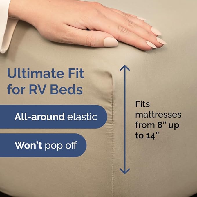 RV Short Queen Sheet Set 60 X 75 - 4 Piece RV Short Queen Bed Sheets - Soft, Breathable & Cooling - Designed for Bunks, Trailers and Campers - Fits 8” to 12" Mattress - Hotel Luxury Bedding - Beige