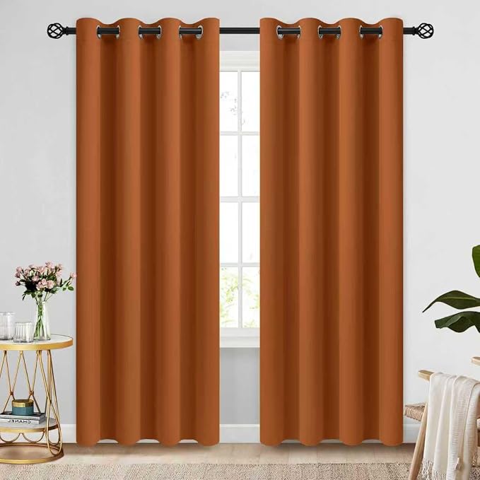 COSVIYA Grommet Blackout Room Darkening Brunt Orange Curtains 96 inch | Thick by COSVIYA
