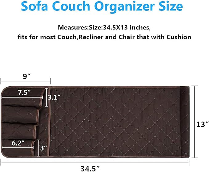 Armchair Caddy for Recliner, Non Slip Sofa Arm Organizer, Coffee | 5-Pocket - Image 4