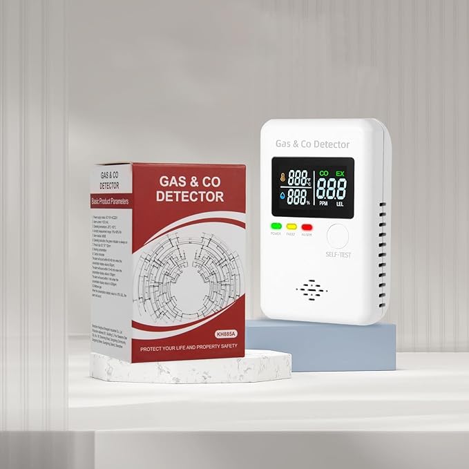 Combination Natural Gas & Carbon Monoxide Detectors,4-in-1 Real-time Display & Monitor,Low-Concentration Detect,Plug in Propane Detector & CO Alarm, for Home,Camping,RV,Apartment