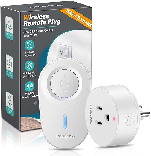 HAPYTHDA Remote Control Outlet,Remote Light Switch with 15A/1500W and 500 Feet RF Range,No Wiring Needed Smart Plug for Small Electrical Appliance with Anti-Surge 4000V
