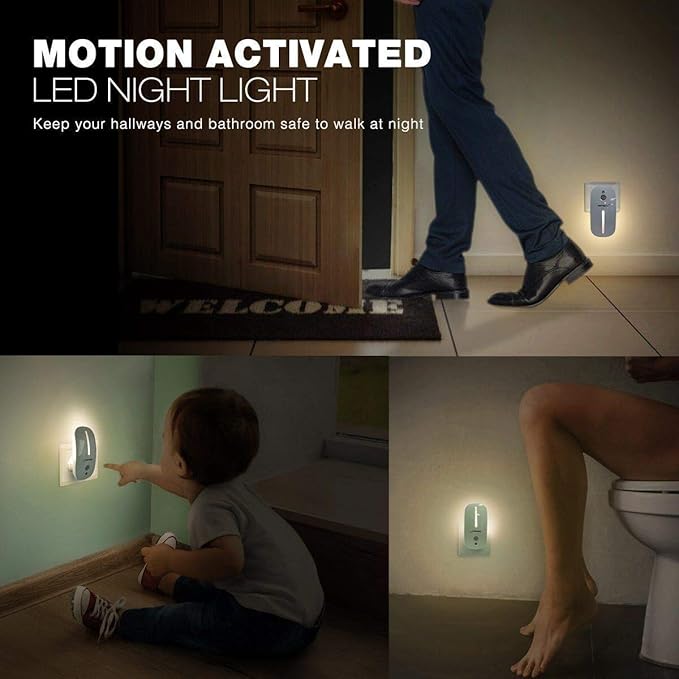 Sensky Motion Sensor Night Light Eye Friendly Front Low Light and Bright Back Light Design Night Lights for Bathroom Hallway (Warm White)