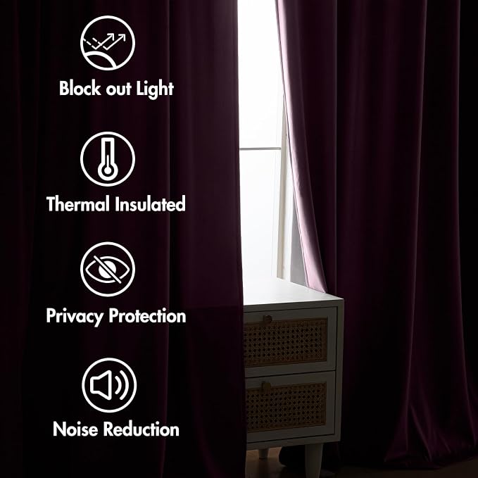 MIULEE Dark Purple Velvet Pinch Pleat Blackout Curtains W52 X L84 Inches | 2 - Image 6
