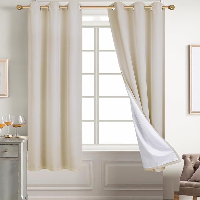 Diraysid 100% Blackout Curtains Light Beige Linen Curtains - Image 6