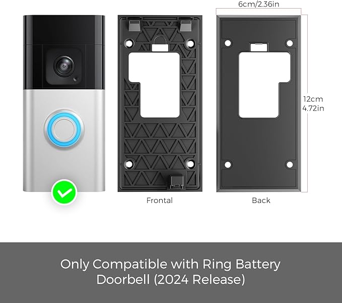 No Drill Doorbell Mount for R-ing Battery Doorbell (2024 Release) - Strong Adhesive Mounting Plate, Renter Friendly Apartment & Office Video Doorbell Holder Bracket, Easy Install Accessories Kit