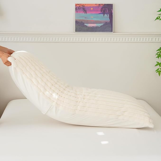 Full Body Pillow with Fluffy Stripe Faux Fur Removable Cover, Long Bed Pillow - Image 5
