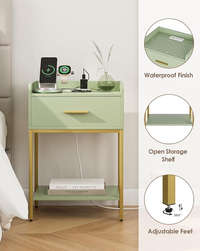 Nightstand with Charging Station, 3-Tier Modern Bedside Table Night Stand with - Image 6
