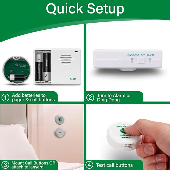 Smart Caregiver Pager System with 2 Call Buttons for Elderly Assistance, Fall Prevention, and Nurse Calling | Wearable Wireless Pager for Patient Help at Home | USA-Based Company and Customer Support