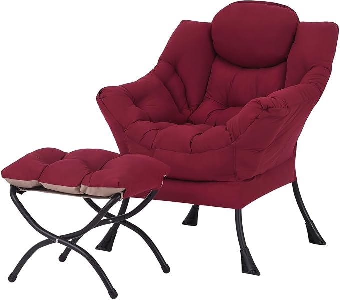 Welnow Lazy Chair with Ottoman, Reading Chair with Footrest, Burgundy | A Side by LifeGetsBetterWithWelnow