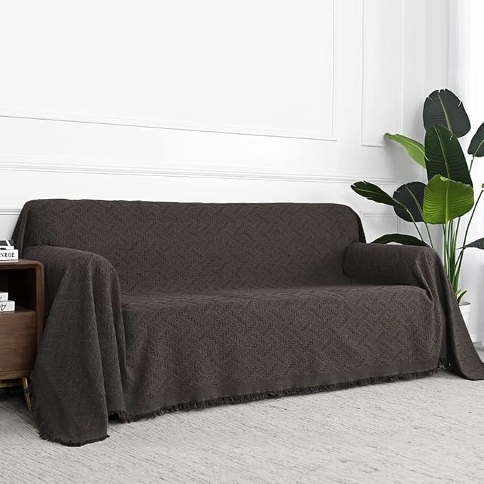 MYSKY HOME Couch Cover Chocolate Sofa Covers for 2 Cushion Couch Geometrical Sectional Couch Cover Living Room Sofa Throws Sofa Slipcovers for Pets, Kids (X-Large, 91" x 118", Chocolate)