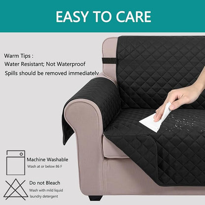 U-NICE HOME Loveseat Sofa Cover Reversible Couch Covers for 2 Cushion Couch for Dogs Furniture Protector Cover with Elastic Straps Water Resistant(Loveseat Small, Black/Black)