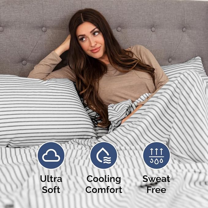 Split Head King Sheet Set – 4 Piece Flex Split Top King Sheets for Adjustable Beds - Fits 14” to 16" Mattress w/ Deep Pockets - Breathable & Cooling - Luxury Bedding and Wrinkle Free - Grey Stripes 2