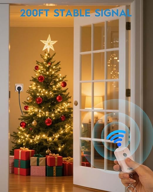 Syantek Remote Control Outlet, Wireless Remote Light Switch Kit, 15A/1875W, 100FT Long Range for Lamps, Fans, Christmas Lights, Electrical Appliance