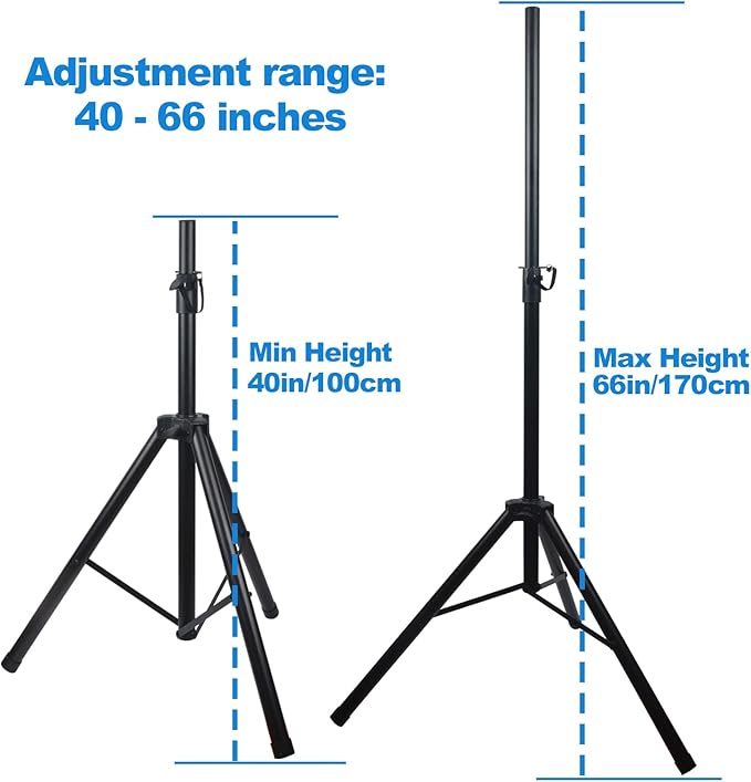 Howonder Speakers Stands,6 Packs,PA Speaker Stand,Speaker Tripod Stand,Adjustable Height from 40 to 66 Inches,Hold up to 110lbs,Black