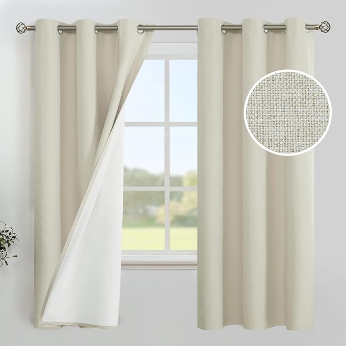 YoungsTex Linen Blackout Curtains 63 Inch Length, Rustic Room Darkening Drapes by YoungsTex