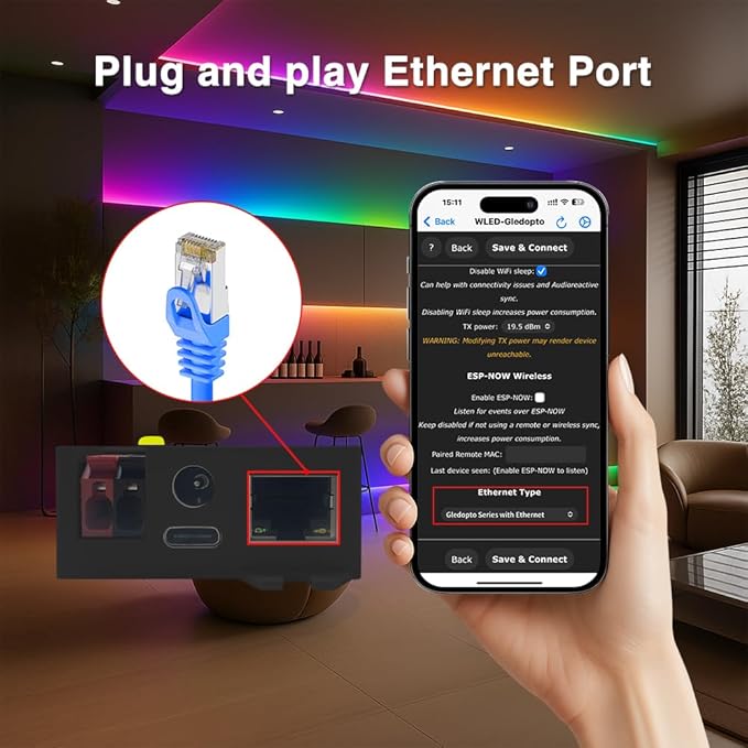 Elite ESP32 WLED LED Strip Controller with Ethernet Music Sound Reactive UART Energy Save Relay 20A Pluggable Fuse DIY Dynamic for WS2811 WS2812 SK6812 WS2815 Digital Addressable RGB IC Strip Light