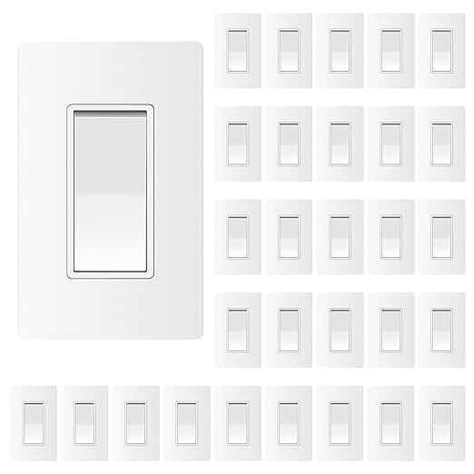 ThunderWay 3 Way Matte White Light Switch with Cover Plate, 15A 120/277 V Three Way Decorative Paddle Switches, Self-Grounding, Residential and Commercial Grade, UL Listed, 30 Pack