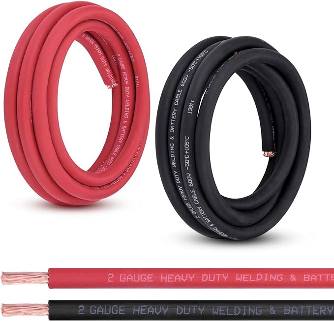 Shirbly 2 Gauge Battery Cable, 10FT Red + 10FT Black 2 AWG Pure Copper Wire Welding Cable, for Automotive, Battery, Solar and Generator, Standard USA OFC Wire