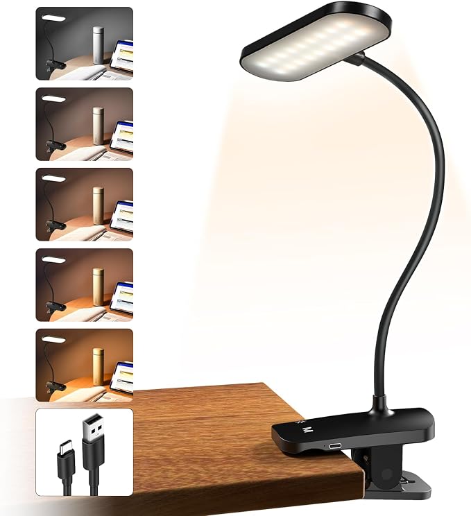 Rechargeable LED Desk Lamp, Clip Reading Light by Home