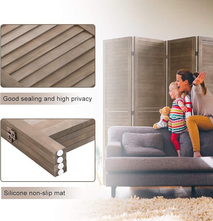 4 Panel Wood Room Divider 5.75 Ft Tall Privacy Wall Divider 68.9" x 15.75" Each - Image 5
