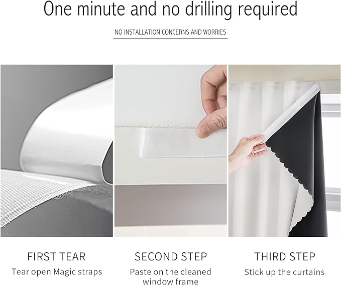 AJAZZ 100% Window Blinds Blackout Portable Black Out Curtains Adhesive Curtains - Image 3