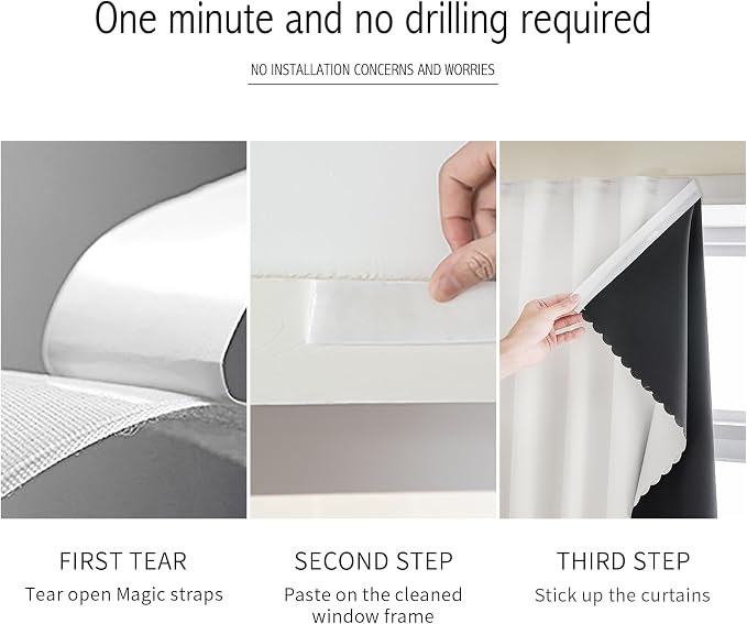 AJAZZ 100% Window Blinds Blackout Portable Blackout Curtains Adhesive Curtains - Image 3