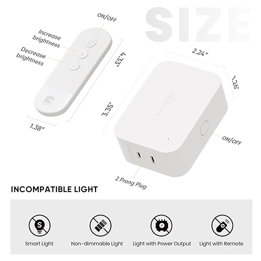 TREATLIFE 2 in 1 Dimmer Plug with Remote, No Smart Features, Wireless Remote Control Outlet, Up to 100FT Range, Plug-in Dimmer Switch for Dimmable Bulbs, String Lights, Max Power 300W