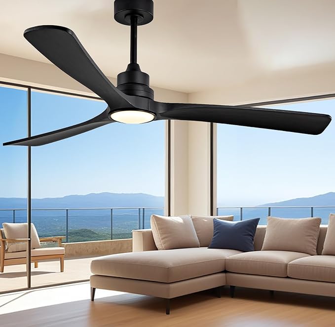 Gaizw Ceiling Fans with Lights, 60 Inch Ceiling Fan with Light and Remote Control, Quiet DC Motor 3 Blade Ceiling Fan for Farmhouse Living Room Bedroom Office Indoor Outdoor(Black Fan)
