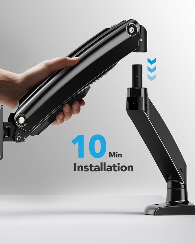 HUANUO Single Monitor Arm for 13-35 inch Screens,Ultrawide Computer Monitor Mount Holds 26.4lbs,Upgraded Adjustable Monitor Stand with USB,C-Clamp&Grommet Base,VESA 75x75/100x100mm(Black)