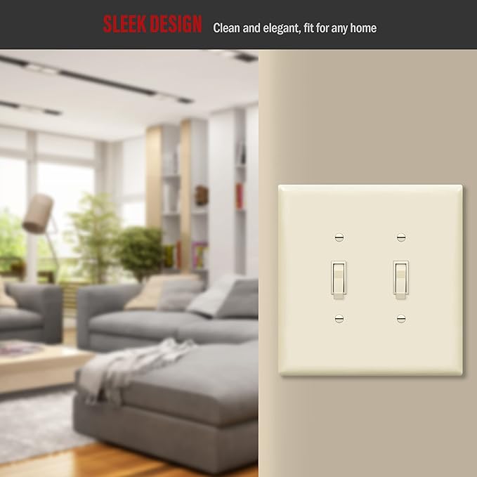 ENERLITES Jumbo Double Toggle Switch Cover, Two Gang Light Switch Wall Plate, Gloss Finish, Oversized 2-Gang 5.5" x 5.5", Unbreakable Polycarbonate Thermoplastic, UL Listed, 8812O-LA, Light Almond
