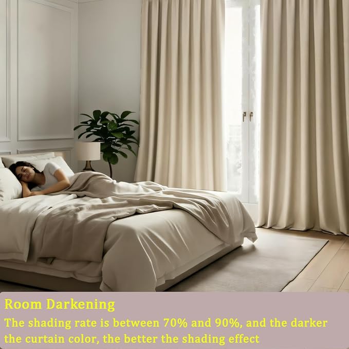 Timeper Cream Beige Velvet Curtain W104 x L84 inches 1 Panel, Thermal Insulated - Image 5